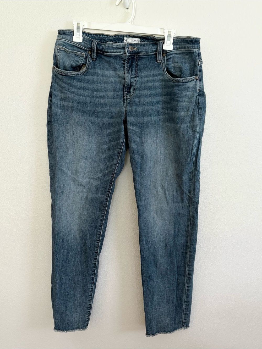 CarveâDesigns Womens Straight Leg Organic Cotton Blue Jeans Raw Hem Size 12